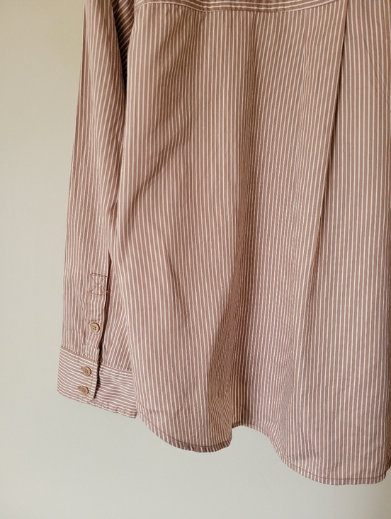NWT American Eagle Perfect Button-Up Shirt Women's Oversized Tan Stripe Medium - Picture 8 of 10